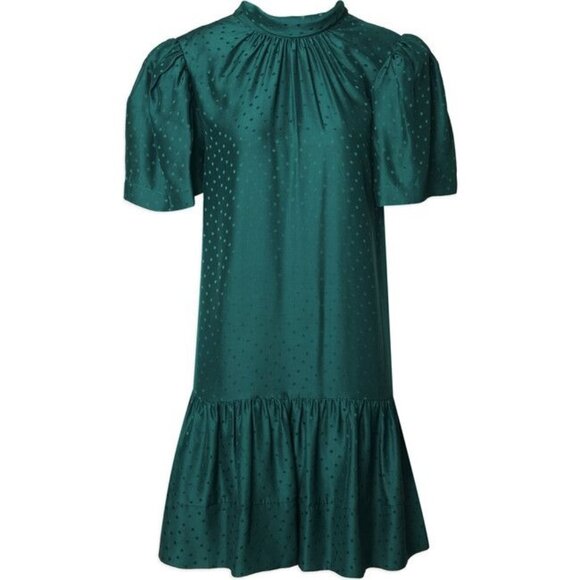 Tanya Taylor Dress 100% Silk Drop Waist Rosie Bottle Green Size XS - Picture 4 of 11